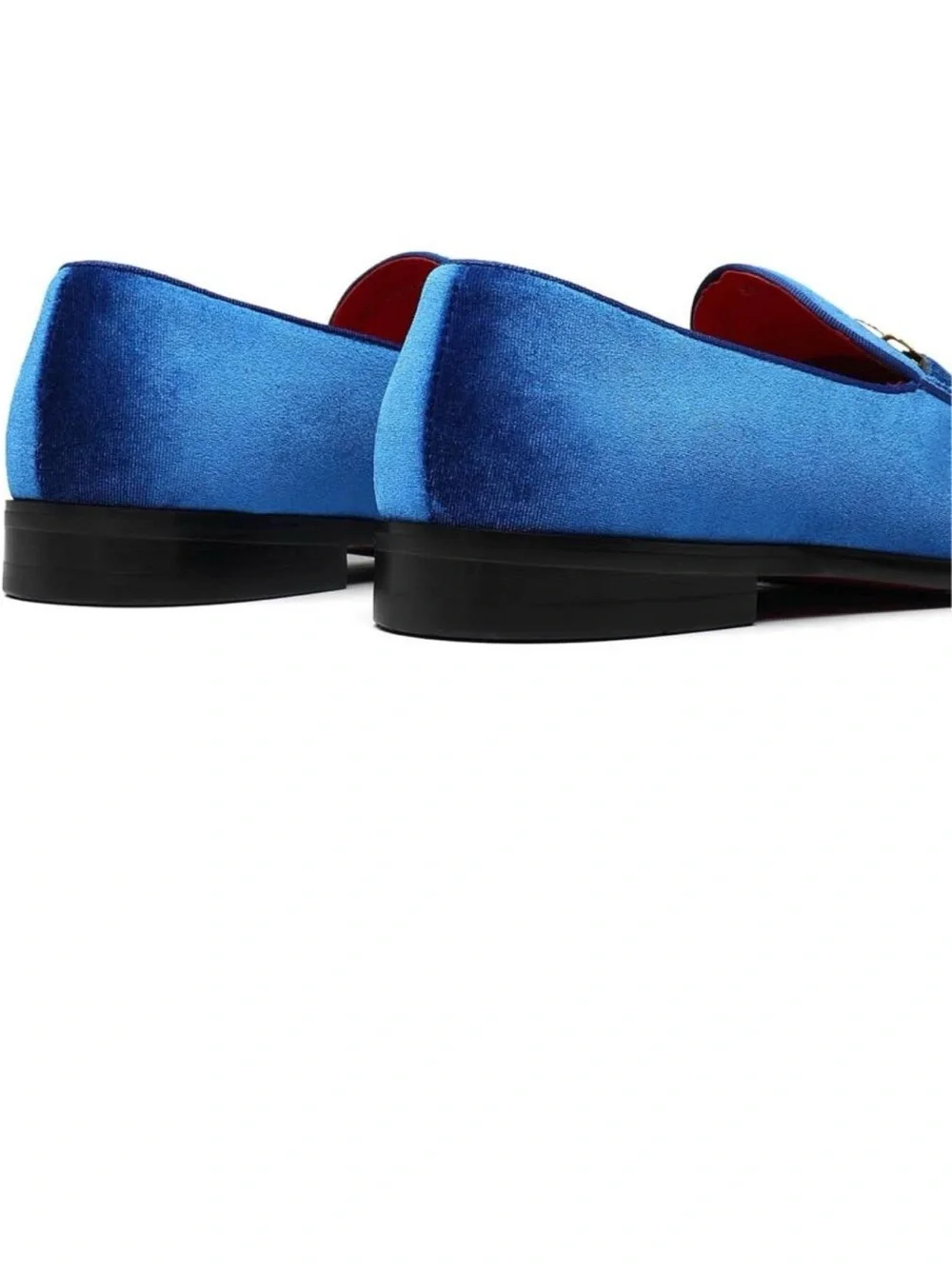 Blue Velvet Slip-On Loafers with Gold Horsebit
